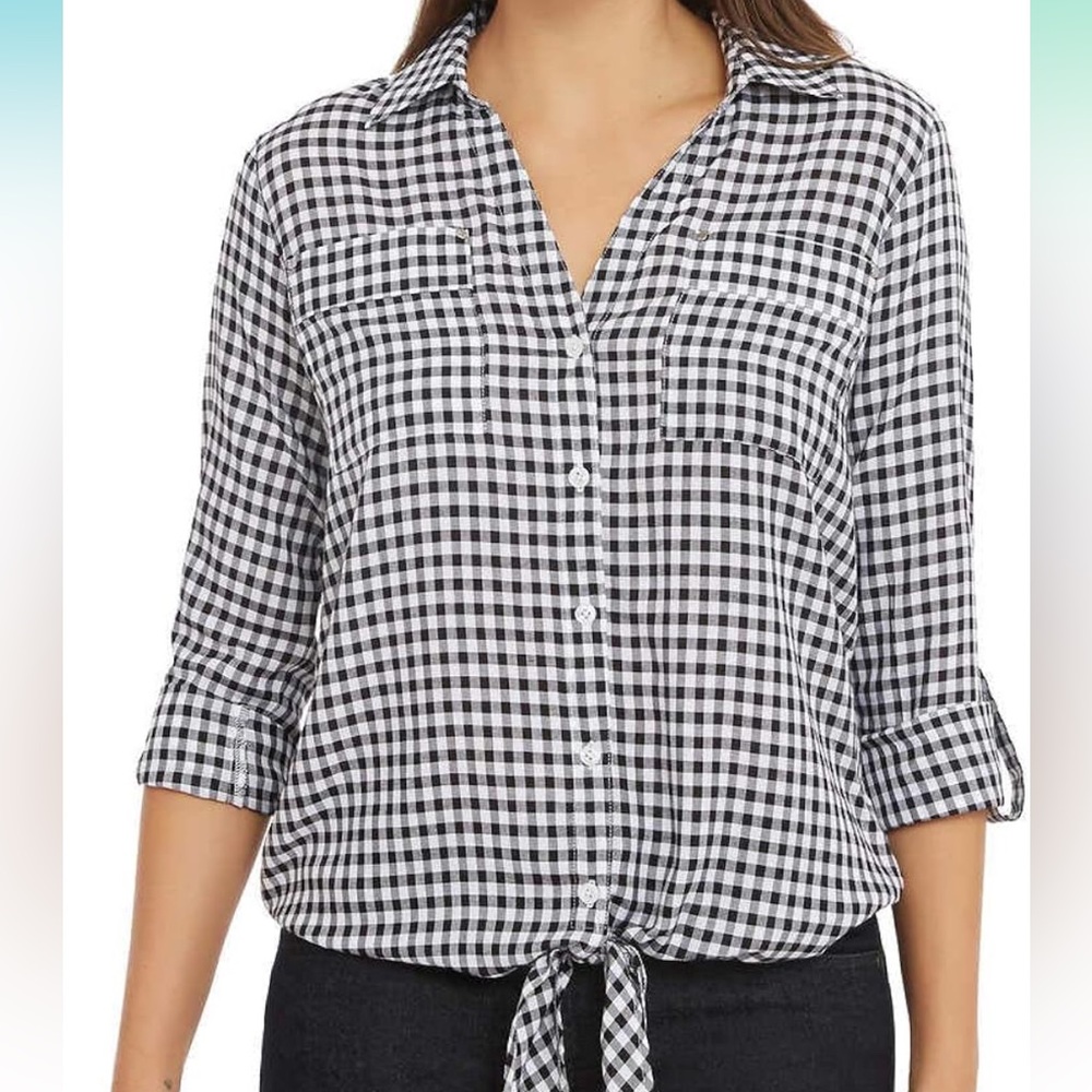 Jones New York Women's Front Tie Button Down Blouse Top
